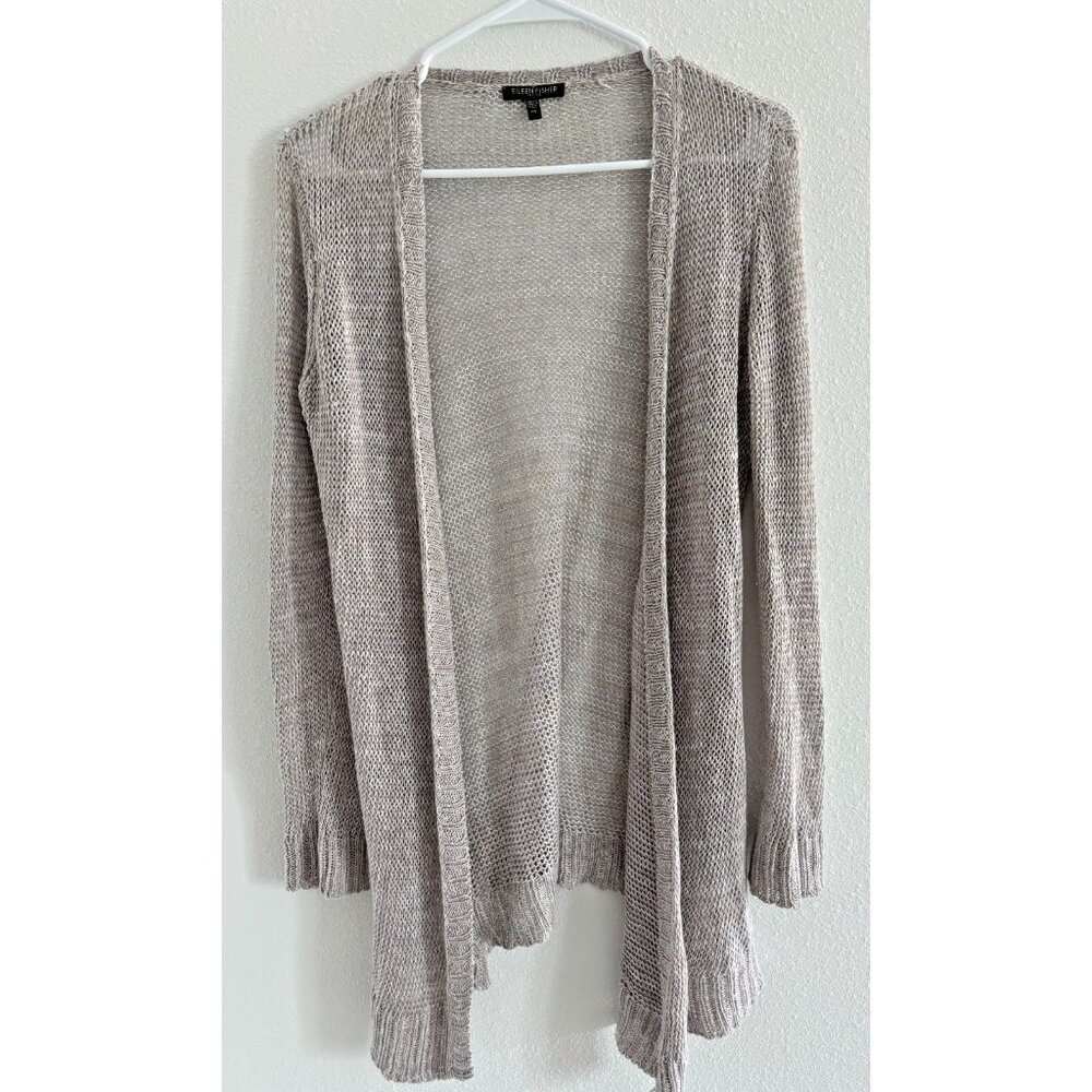 Eileen Fisher Cardigan Womens PS Gray Linen Open Lightweight Sustainable